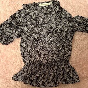 bishop + young Black and White Leaf Pattern Blouse